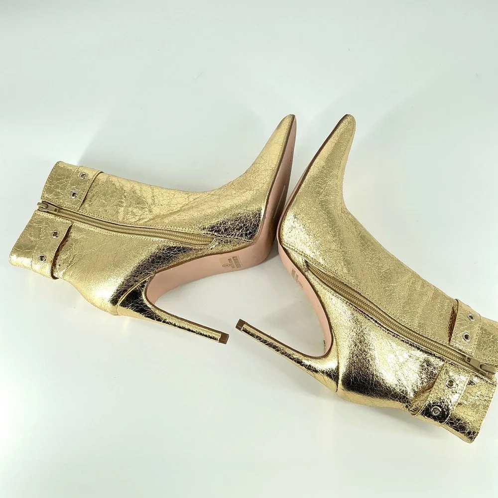 Chase & Chloe Size 8‎ Gold Metallic Pointed Toe Stiletto Ankle Boots Adonis